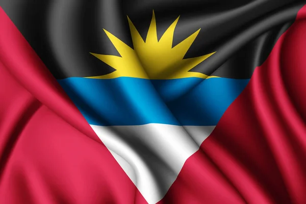 Rendering Waving Silk Flag Antigua Barbuda — Stock Photo, Image