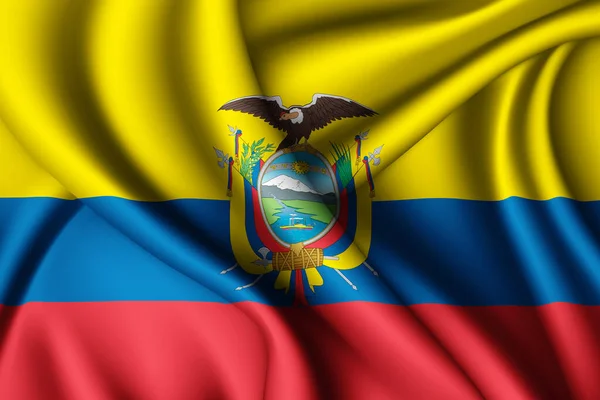 三维渲染厄瓜多尔挥动的丝绸国旗 — 图库照片