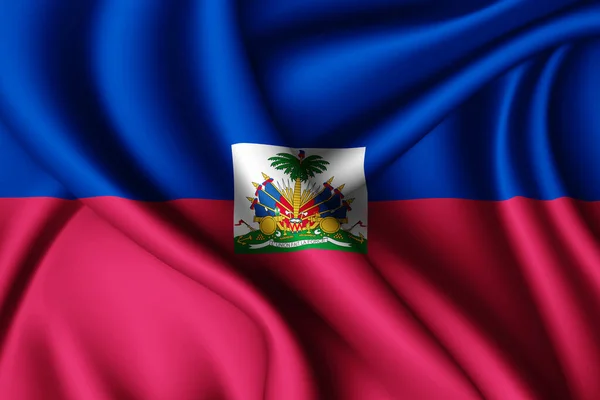 Rendering Waving Silk Flag Haiti — Stock Photo, Image