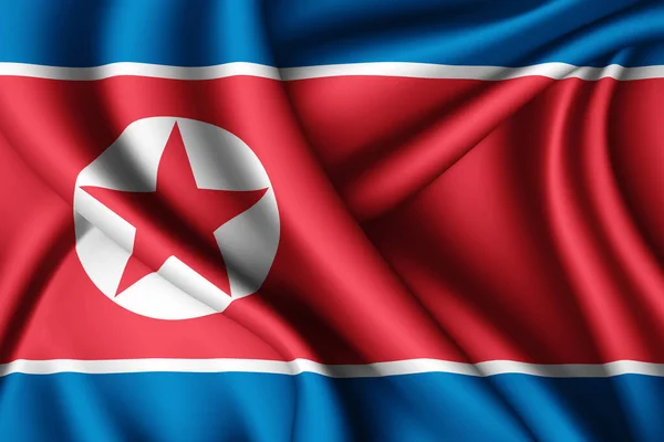 Rendering Waving Silk Flag North Korea — Stock Photo, Image