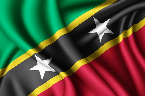 Weergave Zwaaien Zijde Vlag Van Saint Kitts — Stockfoto