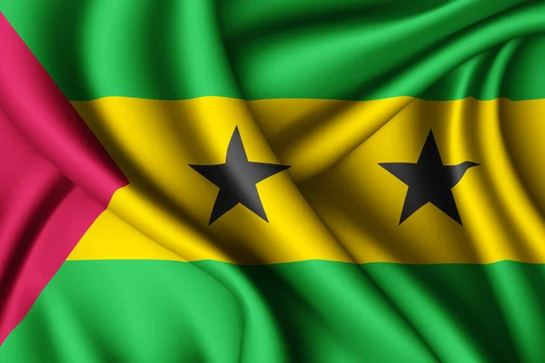 Weergave Zwaaien Zijde Vlag Van Sao Tomé Principe — Stockfoto