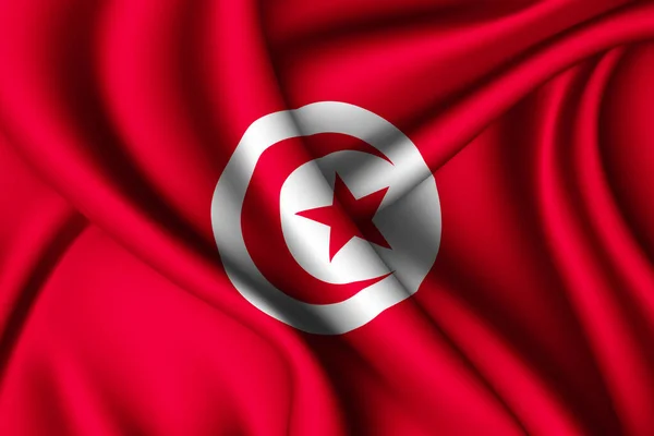 Rendering Waving Silk Flag Tunisia — Stock Photo, Image