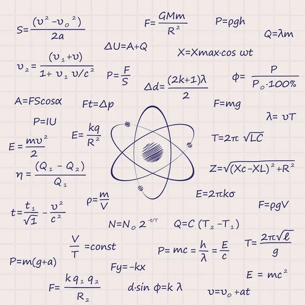 Notizbuch Mit Wissenschaftlichen Formeln Physik Hintergrund — Stockvektor