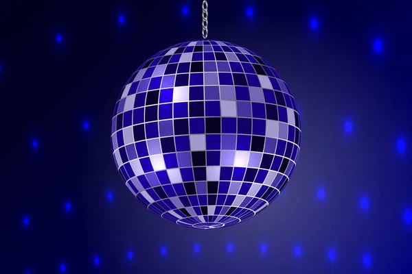 Spiegel Blauwe Disco Bal Stralende Achtergrond — Stockvector