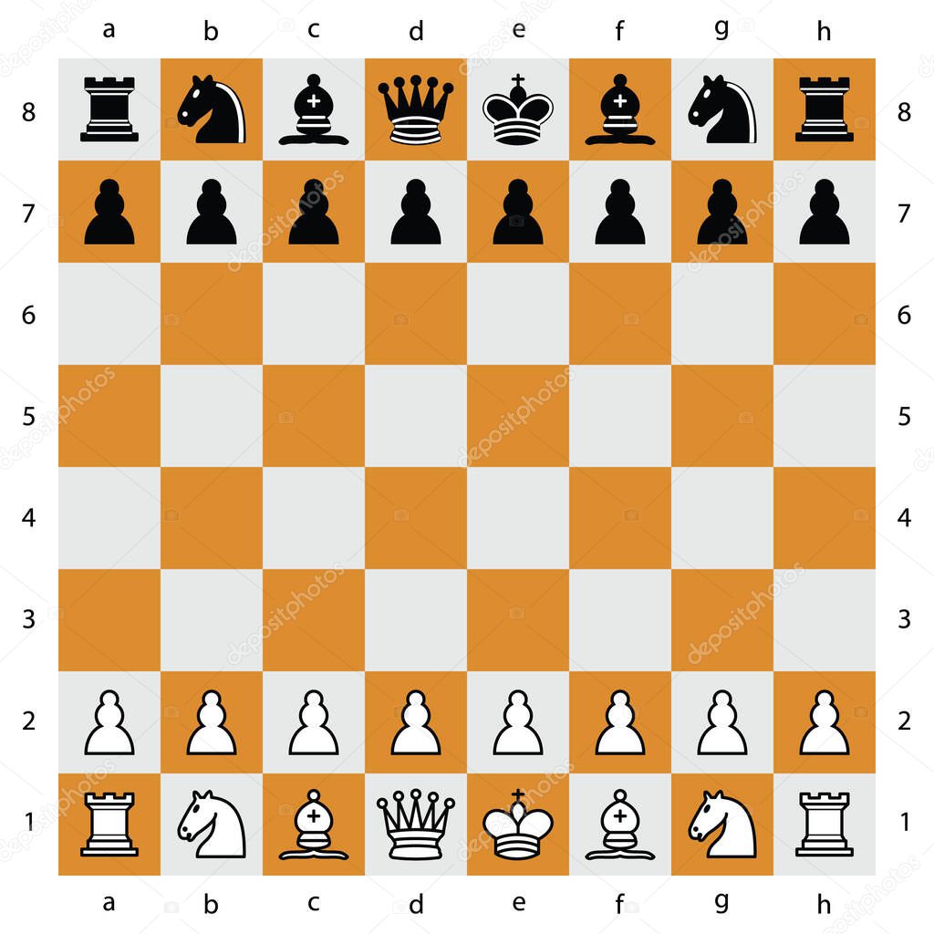 chess checker board with chess pieces. Vector illustration