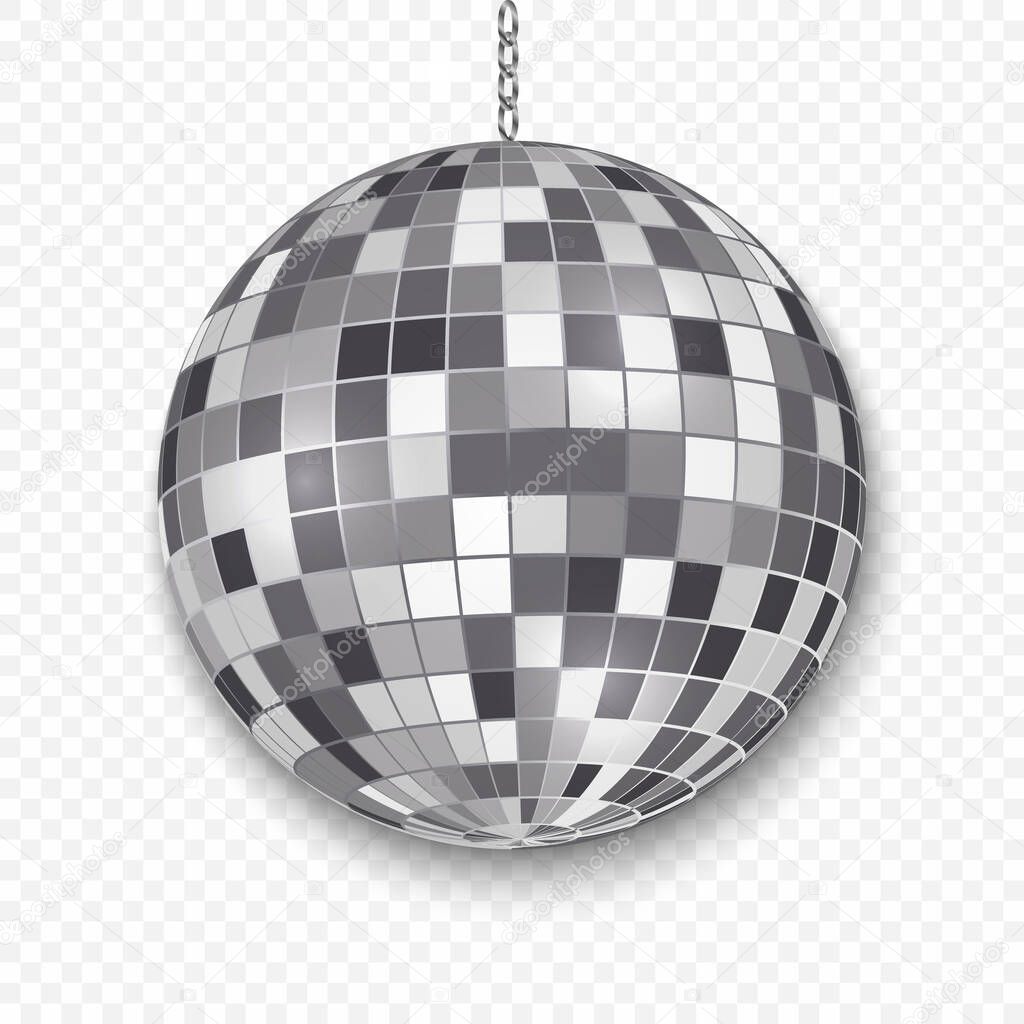 Mirror disco ball isolated. Night Club party design element.