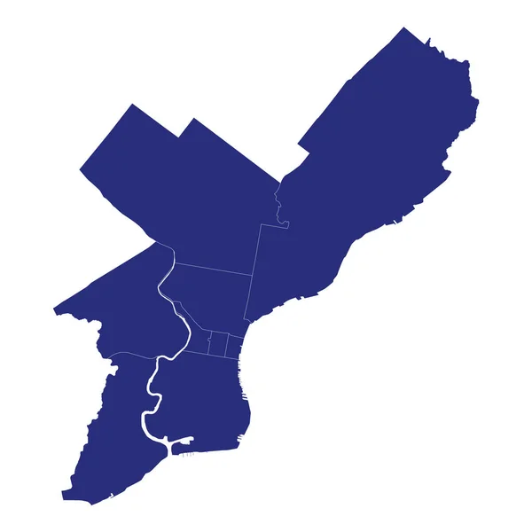 Високоякісна Карта Філадельфії Місто Сполучених Штатів Америки Кордонами Округів — стоковий вектор
