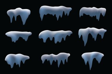 Gerçekçi kar maskesi seti. Noel buz dekorasyonu elementi.