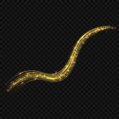 Vektör altın ışık izleme efekti. Parlayan sihirli ateş izi