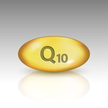 Koenzim Q10. Vitamin bırakma hapı kapsülü simgesi