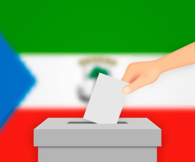 Ekvator Ginesi seçim pankartı geçmişi. Bulanık bayraklı oy sandığı