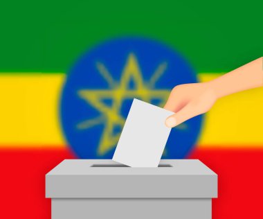 Etiyopya seçim pankartı arka planı. Bulanık bayraklı oy sandığı