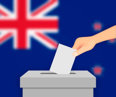 Yeni Zelanda seçim pankartı geçmişi. Bulanık bayraklı oy sandığı