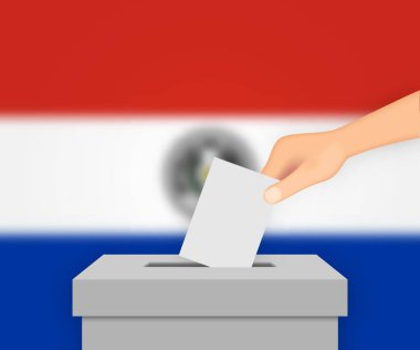 Paraguay seçim pankartı arka planı. Bulanık bayraklı oy sandığı