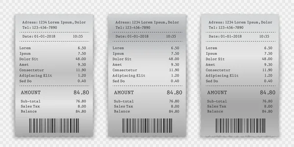 Définir Chèque Papier Vierge Reçu Vente Modèle Facture — Image vectorielle