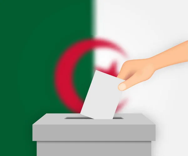 Алжир Голосует Предвыборный Баннер Ящик Голосования Размытым Флагом — стоковый вектор