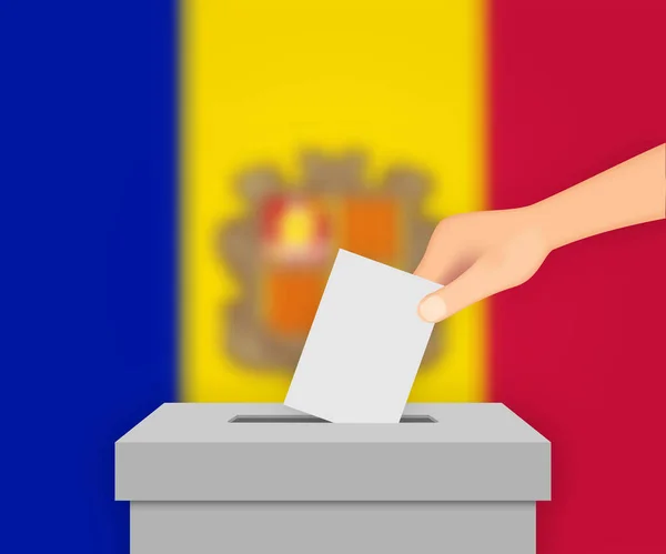 Andorra Vota Fondo Banner Electoral Caja Votación Con Bandera Borrosa — Vector de stock