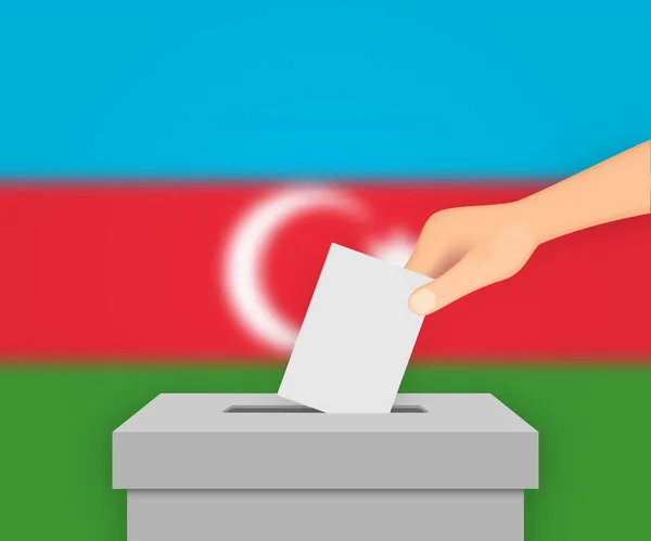 Азербайджан Голосует Предвыборный Баннер Ящик Голосования Размытым Флагом — стоковый вектор