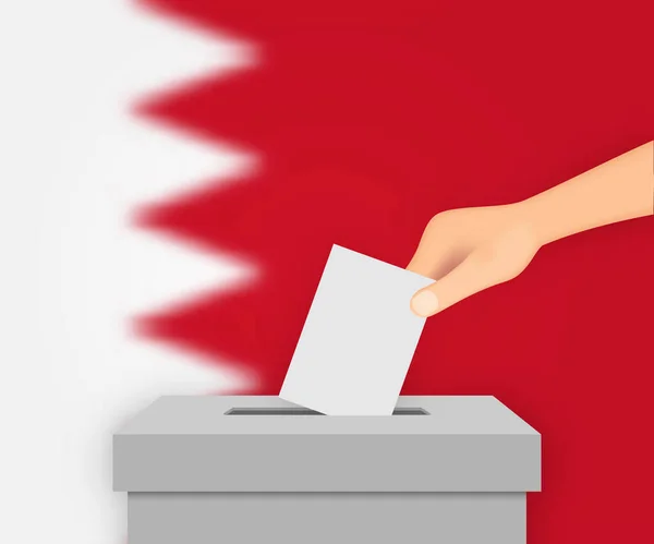 Бахрейн Голосует Предвыборный Баннер Ящик Голосования Размытым Флагом — стоковый вектор