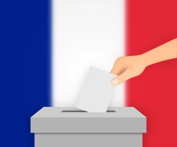 Франция Голосует Предвыборный Баннер Ящик Голосования Размытым Флагом — стоковый вектор