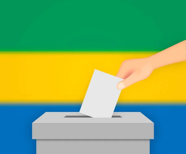 Gabon Stem Verkiezing Banner Achtergrond Stembus Met Wazige Vlag — Stockvector