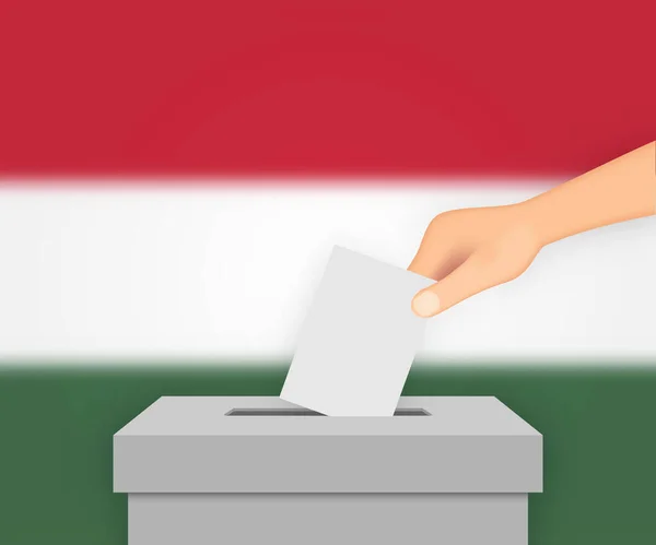 Hongarije Stem Banner Achtergrond Stembus Met Wazige Vlag — Stockvector