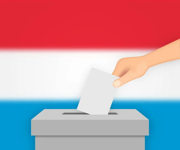 Luxemburgo Voto Banner Antecedentes Electorales Caja Votación Con Bandera Borrosa — Vector de stock