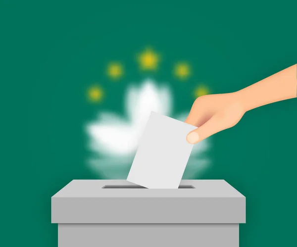 Μακάο Ψηφίζει Φόντο Των Εκλογών Κουτί Ψηφοδελτίων Θολή Σημαία — Διανυσματικό Αρχείο