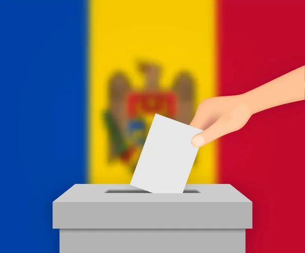 Moldavie Vote Bannière Fond Électoral Boîte Scrutin Avec Drapeau Flou — Image vectorielle