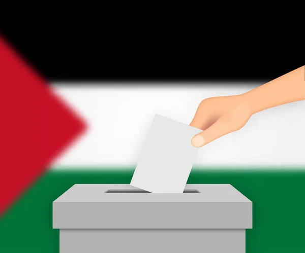 Палестина Голосует Предвыборный Баннер Ящик Голосования Размытым Флагом — стоковый вектор