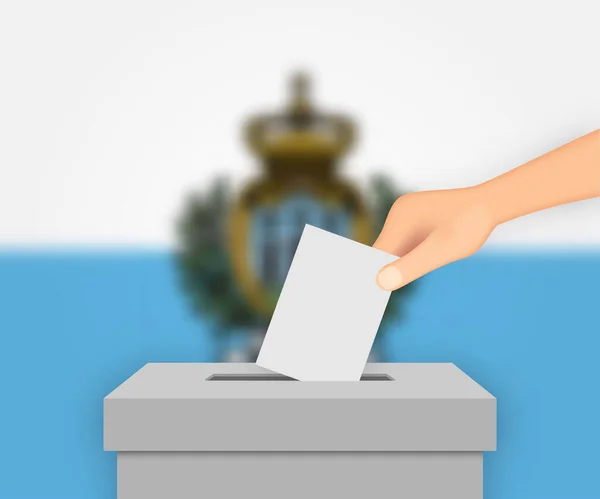 San Marino Hlasuje Volebním Banneru Hlasovací Urna Rozmazaným Příznakem — Stockový vektor