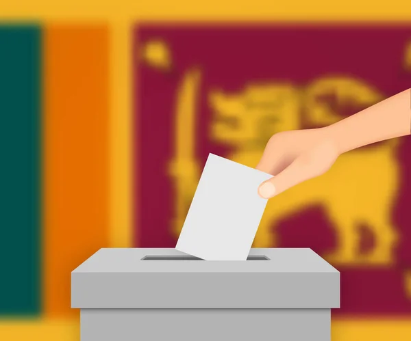 Sri Lanka Stem Verkiezing Banner Achtergrond Stembus Met Wazige Vlag — Stockvector