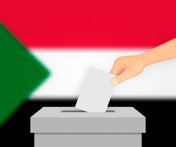 Судан Голосует Предвыборный Баннер Ящик Голосования Размытым Флагом — стоковый вектор