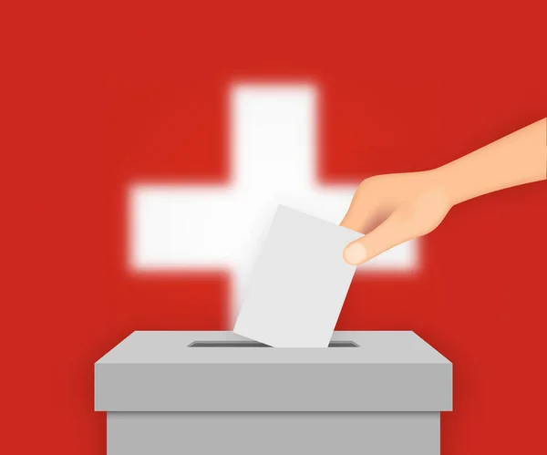 Suiza Vota Fondo Banner Electoral Caja Votación Con Bandera Borrosa — Archivo Imágenes Vectoriales