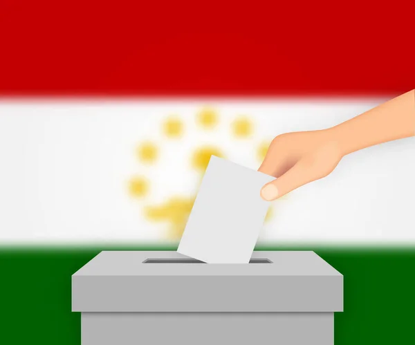 Таджикистан Голосует Предвыборный Баннер Ящик Голосования Размытым Флагом — стоковый вектор