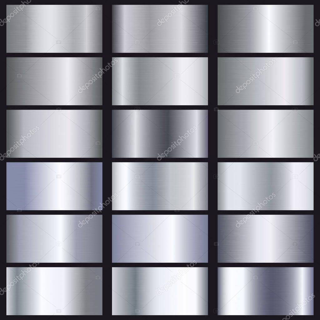 Set of silver gradients texture. Vector illustration