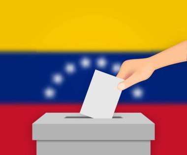 Venezuela 'nın seçim pankartı geçmişi. Bulanık bayraklı oy sandığı
