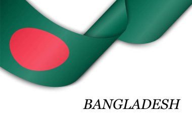 Bangladeş bayrağıyla kurdele ya da bayrak sallamak. Bağımsızlık Günü poster tasarımı için şablon