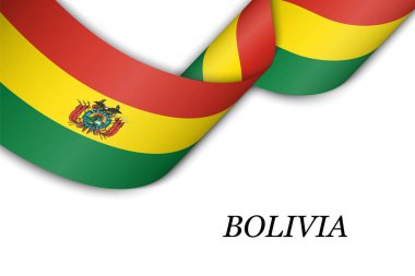 Bolivya bayrağıyla kurdele ya da bayrak sallıyor. Bağımsızlık Günü poster tasarımı için şablon