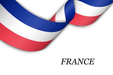 Fransız bayrağıyla kurdele ya da bayrak sallamak. Bağımsızlık Günü poster tasarımı için şablon