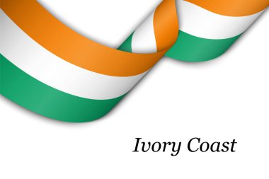 Fildişi Sahili bayrağıyla kurdele ya da bayrak sallıyor. Bağımsızlık Günü poster tasarımı için şablon