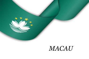 Makao bayrağıyla kurdele ya da bayrak sallamak. Bağımsızlık Günü poster tasarımı için şablon