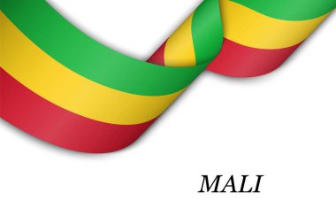 Mali bayrağıyla kurdele ya da bayrak sallıyor. Bağımsızlık Günü poster tasarımı için şablon