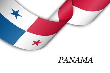 Panama bayrağıyla kurdele ya da bayrak sallamak. Bağımsızlık Günü poster tasarımı için şablon