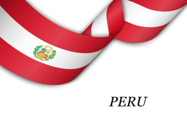 Peru bayrağıyla kurdele ya da bayrak sallamak. Bağımsızlık Günü poster tasarımı için şablon
