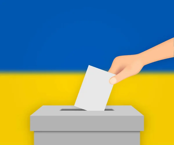 Ucrania Vota Fondo Banner Electoral Caja Votación Con Bandera Borrosa — Vector de stock