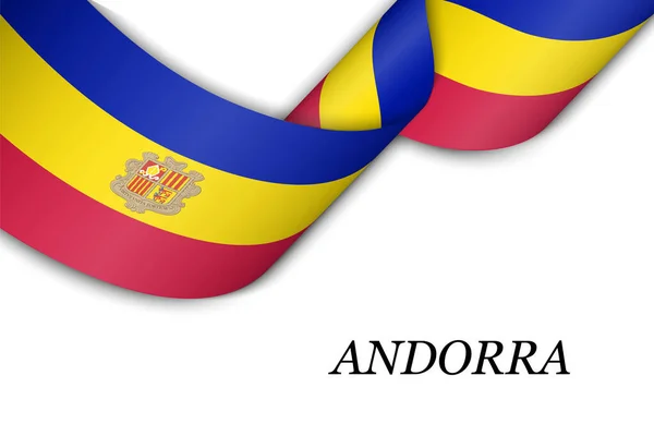 Zwaaiend Lint Spandoek Met Vlag Van Andorra Model Voor Het — Stockvector