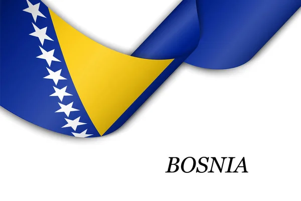 Fita Ondulante Bandeira Com Bandeira Bósnia Modelo Para Projeto Cartaz —  Vetores de Stock