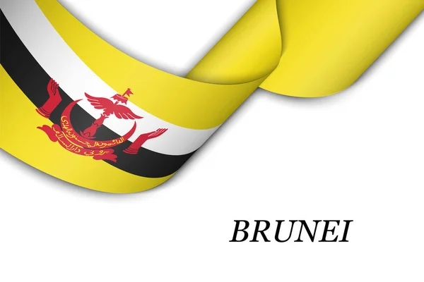 브루나이의 깃발로 흔들리는 리본이나 독립일 포스터 디자인 — 스톡 벡터